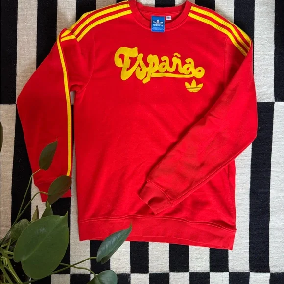 Adidas Men's Espana Red Crewneck Sweater with Yellow Accents - Picture 3 of 3